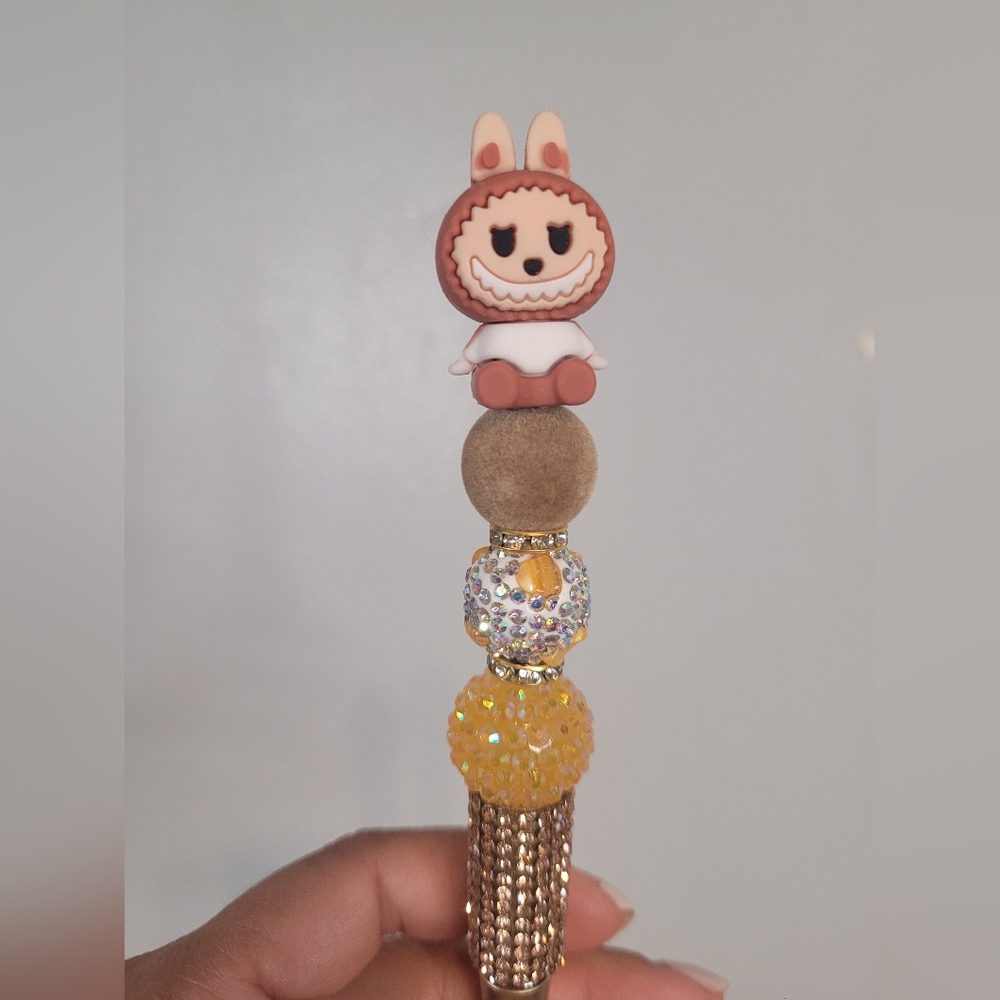 Brown And Gold Labubu pencil. Handmade. One-piece.